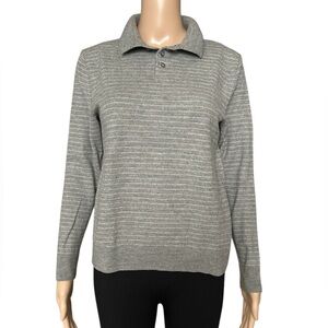 Polo Ralph Lauren Grey Striped Long Sleeve Polo Shirt Size L